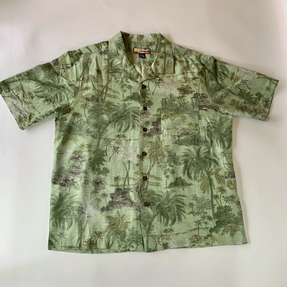Havana Jacks Cafe Men’s Hawaiian Shirt Size XL 100% Silk Green Tropical